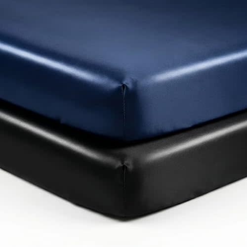 Pro Goleem Satin Mini Crib Sheets 2 Pack, Blue & Black Silky Soft Fitted Sheet for Baby Hair Protection, 38"x24"x5" Breathable Mattress Cover Compatible with Pack n Play & Portable Crib