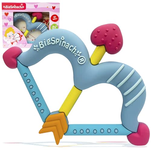 BIGSPINACH Teethers Heart Shape Silicone Baby Teether Toy Easy for Little Hands to Hold,Cupid Bow and Arrow Soft Teething Toy for Infants,Valentine's Gift for Girl or Boy (Blue)