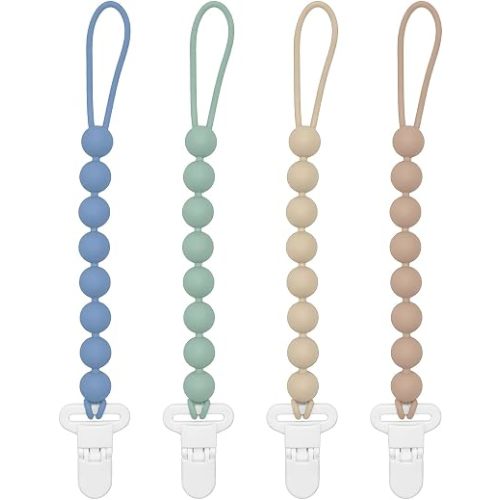 Silicone Pacifier Clip for Baby Boys, Paci Binky Holder 4 Pack