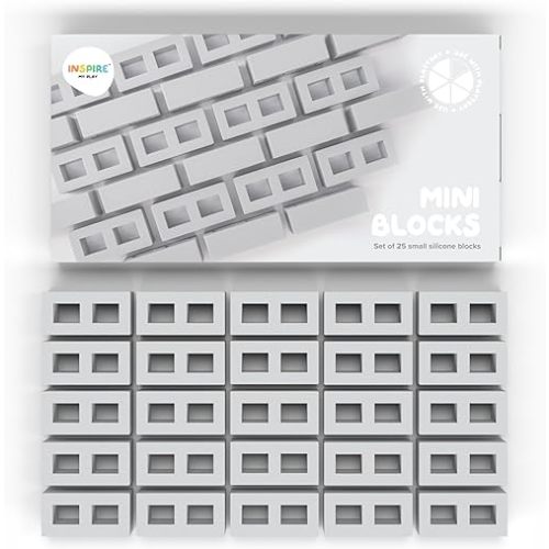Inspire My Play 25 x Mini Silicone Building Blocks for Sensory Play and Messy Play - Construction Sensory Bin Filler - Creativity for Kids Sensory Bin