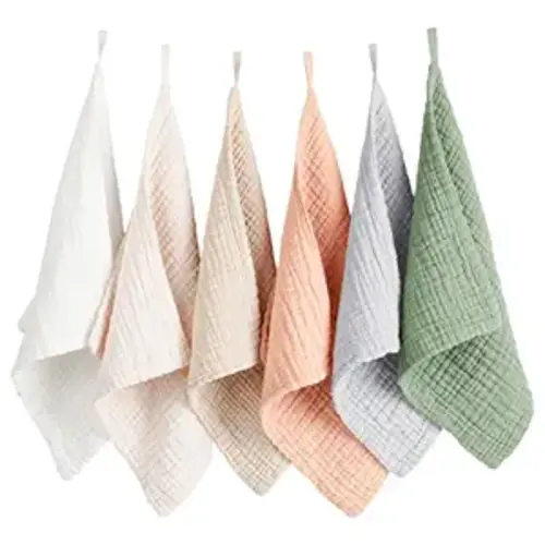 Konssy 6 Pack Baby Muslin Washcloths for Unisex 100% Cotton Wash Cloth Set for Baby Face Body Comfy and Soft for Newborn Infants Kids Girls and Boys