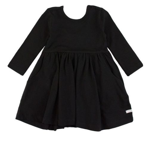 RuffleButts Baby Girls Knit Long Sleeve Twirl Dress, Black , 12-18M