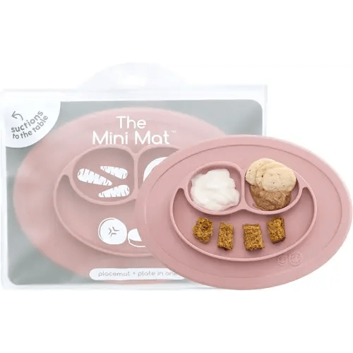 ezpz Mini Mat (Blush) - 6 -12 Months+ - 100% Silicone Suction Placemat + Divided Plate with Three Compartments - Supports Baby-Led Weaning - Designed for Highchair, Table, and Travel