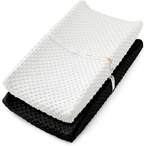 Homiest 2 Pack Changing Pad Cover, White + Black Changing Table Sheets, Ultra Soft Fleece Minky Dot Fabric, Breathable Comfortable Diaper Pad Cover for Girls and Boys, Machine Washable