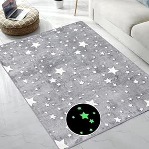 Large Area Rug Carpet Glowing in The Dark Big Stars for Children Room Decor, Funny for Babyroom and Living Room, Rectangular Mat for Kids Bedroom Size 5'x6'