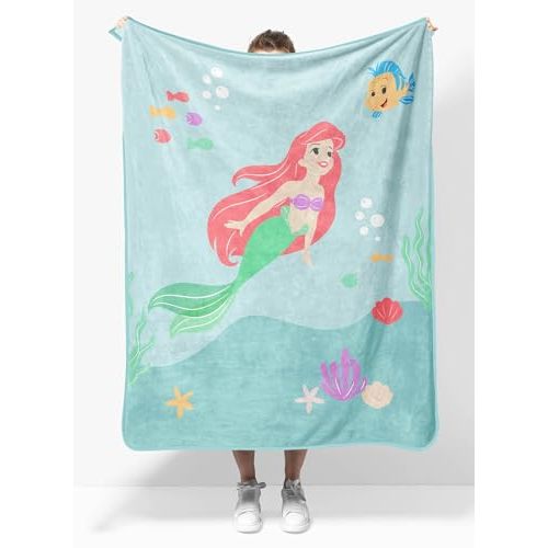 Disney The Little Mermaid Plush Travel Throw Blanket - Measures 40 x 50 Inches - Super Soft & Cozy Princess Travel Accessories Features Ariel