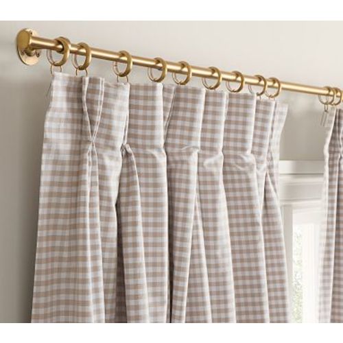 Pinch Pleat Gingham Window Curtains, 44"W x 96"L, Oat