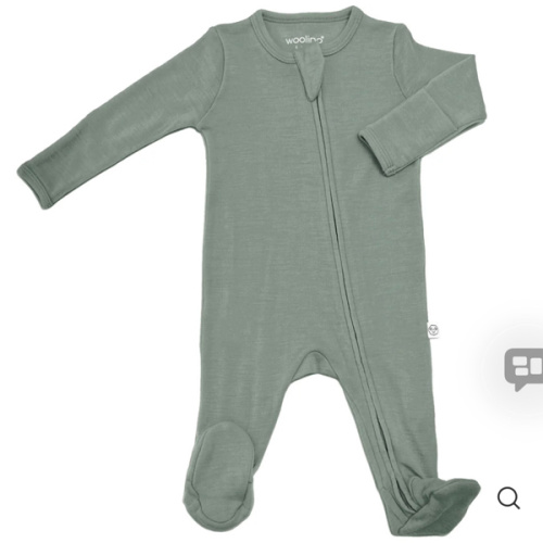 Footie Pajamas, Merino Wool, Sage