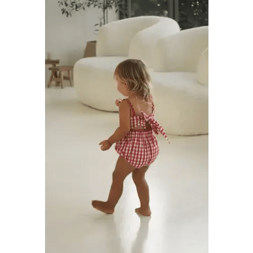 PICNIC RIC RAC ROMPER - CHERRY GINGHAM