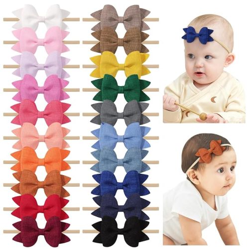 3.35" 20pcs Baby Girls Bows Headbands Elastic Nylon Hairband Ribbon Bow Hair Accessories for Kids Toddlers Infants Newborn
