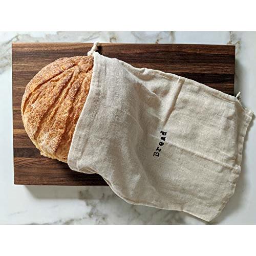 Set of 2 Extra Large Farmhouse Natural Linen 12"x15" Artisan Boule Bread Bags, Reusable Drawstring Bag for Homemade Bread Storage, Perfect for Bakers, House Warming, Now in Natural or Black Color!