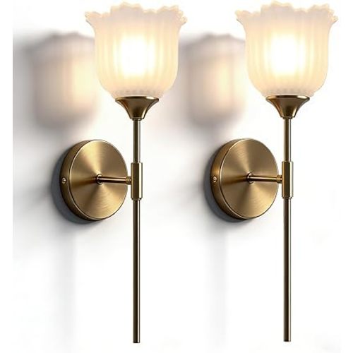 Blooming Rose Wall Sconce Set of 2, Medieval Retro & Modern Style Gold-Plated Wall Sconce with E26 Base (Bulbs Not Included) Wall Lamp for Bathroom Bedroom Kitchen Hallway Living Room Staircase Mirror
