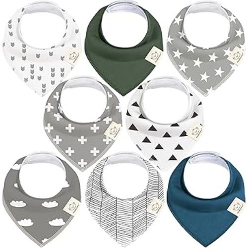 8-Pack Organic Baby Bandana Bibs for Boys, Girls - Super Absorbent Triangle Baby Bibs for Drooling and Teething Infant, 100% Cotton Extra Soft for Newborn, Infant 0-36 Months (Crossroads)
