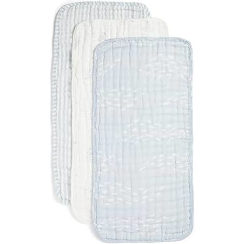 Nana Baby Burp Cloths | 100% Organic Muslin Cotton | Set of 3 (Powder Blue/Cream)