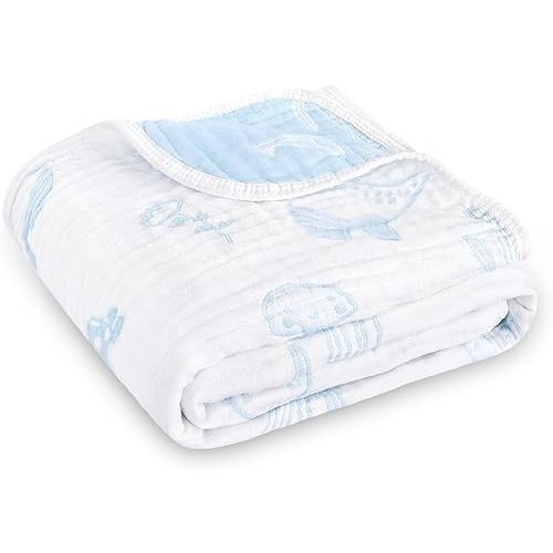 BOPRIO Muslin Baby Blanket Ultra Soft and Lightweight Versatile Swaddle and Bed Blanket for Baby Toddler Essentials Infant Shower Items, 43 x 43 Inch (Blue Ocean)