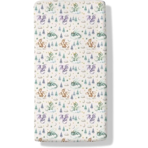 Fairytale Dragons Baby Crib Sheets Fantasy Dragon Soft Baby Sheets Cute Animal Fitted Crib Mattress Cover for Standard Crib Mattress 52"x28"