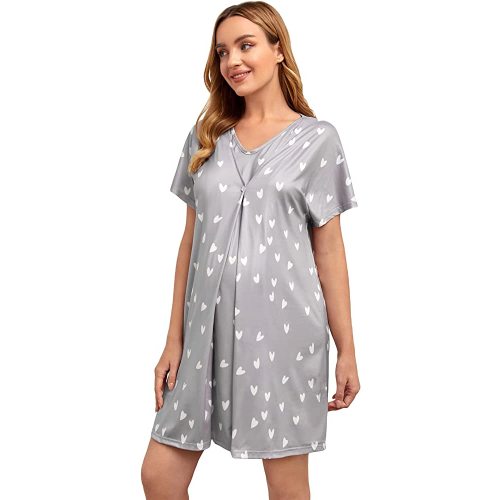 Verdusa Women's Maternity Short Sleeve Nursing Nightgown Breastfeeding Night Dress