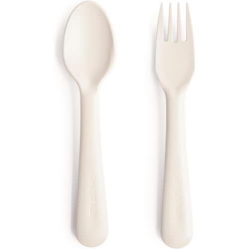 Mushie Flatware Fork and Spoon Set for Toddlers | (Ivory)