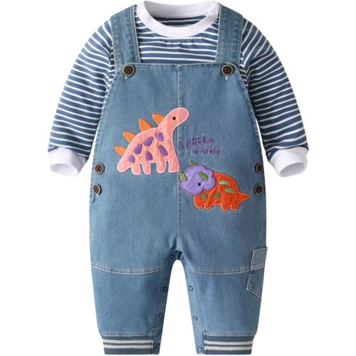 Cute Baby Boy Clothes Suit Toddler Boys' Striped long Sleeve T-Shirt+Denim Overalls Jumpsuit Pants Outfits Sets