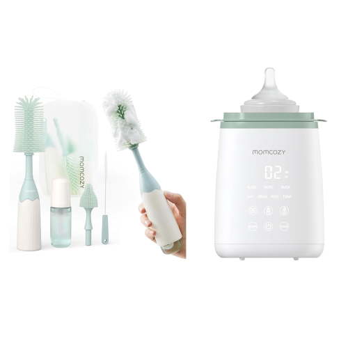 Momcozy Baby Bottle Warmer, 6-in-1 Smart Temperature Control, Fast Baby Food Heater, Steam Sterilizer & Momcozy Portable Bottle Brush Set - Baby Bottle Cleaner Kit