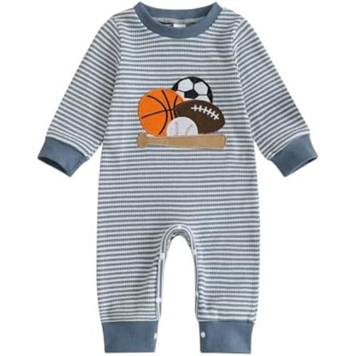 SAYOO Infant Baby Boy Football Outfit Rugby Print Funny Sweatshirt Romper Playsuit Football Season Cotton One-piece Jumpsuit