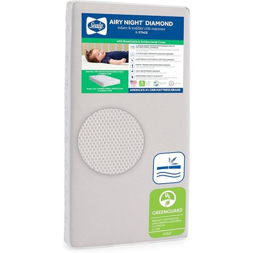 Sealy Baby Airy Night Diamond Breathable Crib Mattress, Made in USA, GREENGUARD GOLD Certified, Supportive & Sustainable Mesh Surface, 2 Stage, Toddler Bed Fit, Safety & Quality Tested, 52x28"