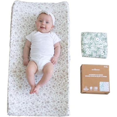 Organic Cotton Changing Pad Cover, 2pk Changing Table Cover, Sage Floral