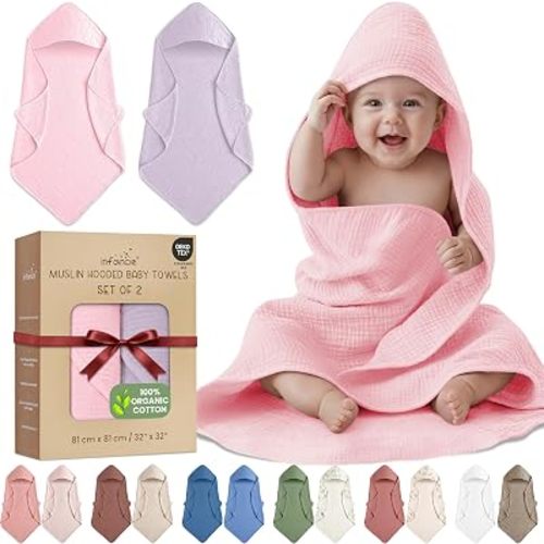 100% Organic Cotton 2 PK Muslin Baby Hooded Towels Newborn 81x81cm