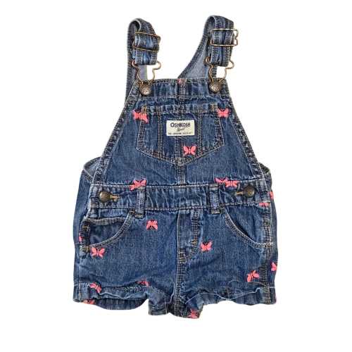 Oshkosh Bgosh 12M Denim Shortalls Overalls Vestbak Pink Butterfly Embroidery