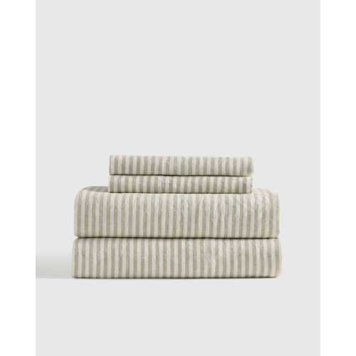 European Linen Stripe Sheet Set in Willowleaf/White Stripe