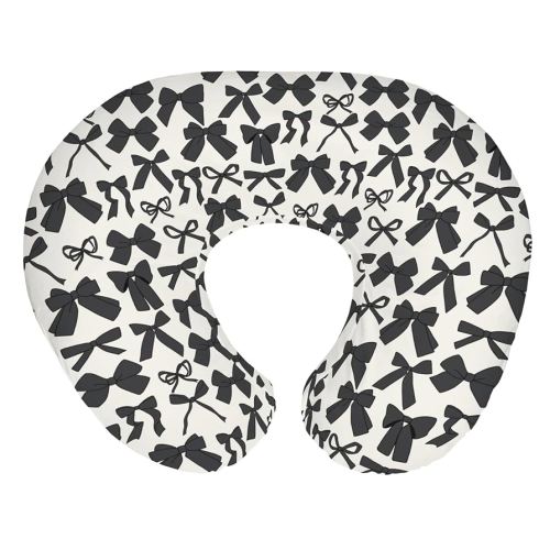Black Bows Baby Nursing Pillow Covers for Girl Boy Valentine Bows Nursery Feeding Pillowcase for Breastfeeding Pillows Spring Black Ribbons Soft Stretchy Removable Slipcovers for Newborn Infant
