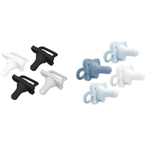 Bundle of Dr. Brown's HappyPaci 100% Silicone Baby Pacifier, Contoured One-Piece Design, Light-Blue, Blue, White, Gray, Black, 0-6m, BPA-Free, 8-Pack