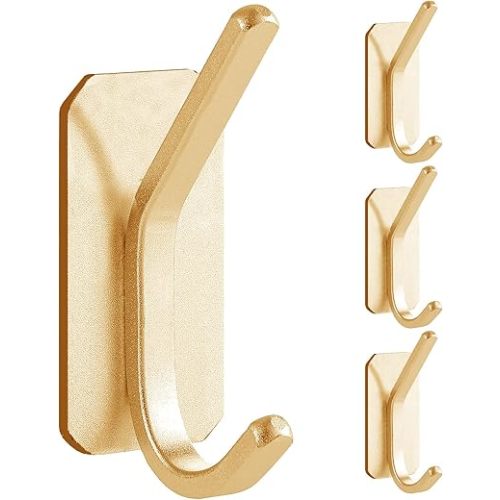 Paoli Heavy Duty Adhesive Hooks,Self-Adhesive Hooks Multiple Colors and Styles 30 lb Maximum Load for Home Schools and Offices (4pc, Gold)