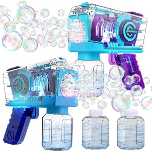EagleStone 2 Pack Kids' Bubble Guns, Automatic Bubble Machines with 10-Hole Wands, Blasters for Toddlers,Lights Up Bubble & Solution, Easter, Wedding Party Favors, Outdoor for Boys & Girls