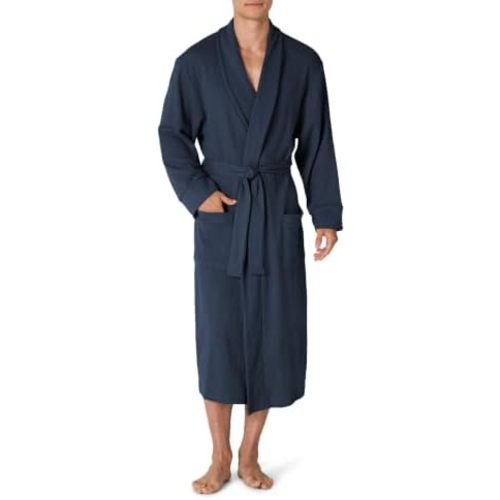 Amazon Essentials Men's Lightweight Cotton Waffle Bath Robe, Mid-Length Loungewear (Available in Big & Tall)