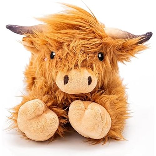 Highland Cow Microwavable Stuffed Animal – 1.5 lb Unscented Heating Pad Plush, Soft Cozy Cute Cow Toy for Relaxation and Comfort, Gift for Women, Girls, Adults & Kids by Happy Fuel