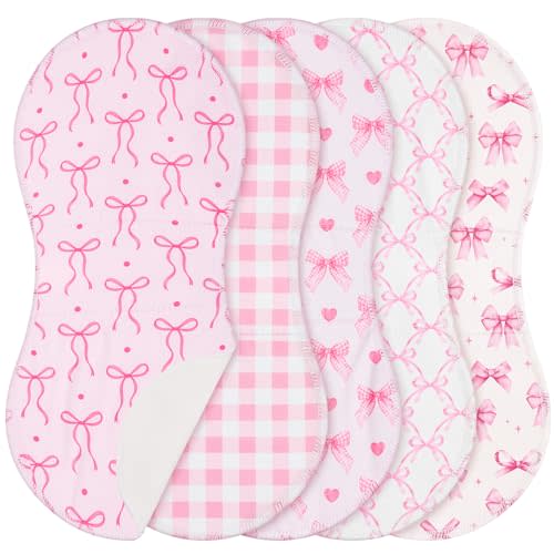 5 Pack Pink Bow Baby Burp Cloths Soft Absorbent Burping Rags for Newborns 19"x9" Spit up Cloths for Boy Girl Newborn Baby Shower Registry Gifts Set Nursery Decor