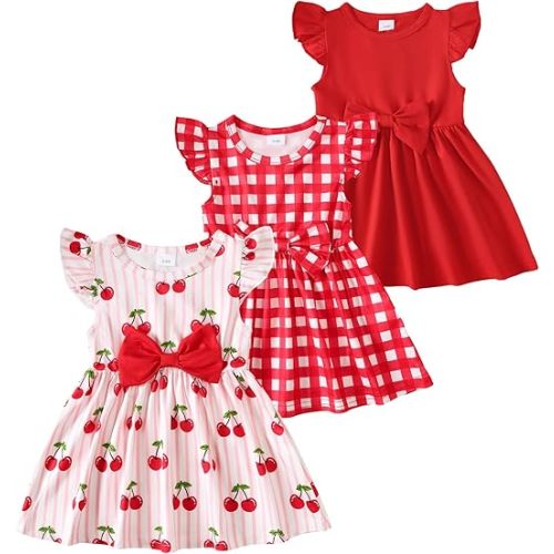 Baby Girl Dress Clothes 3 Pack Toddler Summer Dresses Newborn Fly Sleeve Casual Cute Dress for Girls