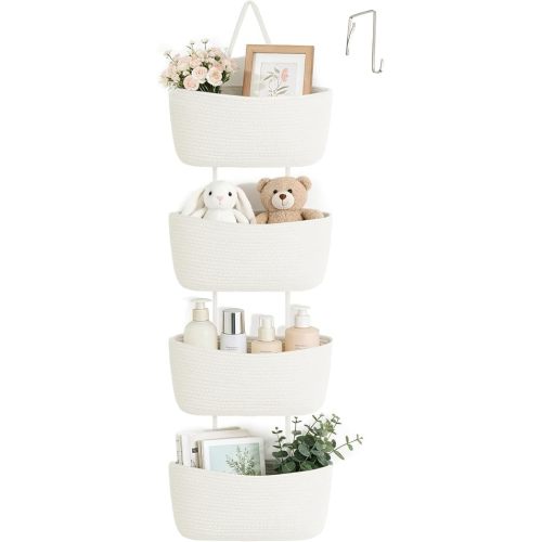 Dahey Over The Door Hanging Basket Storage 4-Tier Woven Wall Basket, White