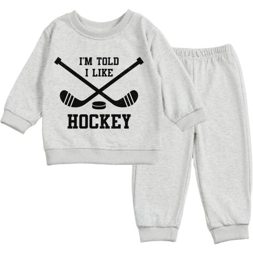 Toddler Baby I'M TOLD I LIKE HOCKEY Long Sleeve Sweatshirt Top Jogger Pants Set Cute Fall Winter Clothes Set