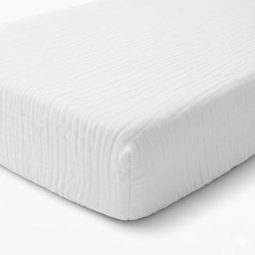 Muslin Bassinet Sheet Compatible with Maxi-COSI Iora & Iora Air Bedside Sleeper - 100% Cotton Rectangular Mattress Pad Cover (33"x20"), Breathable & Soft, Boho (1 Pack White)