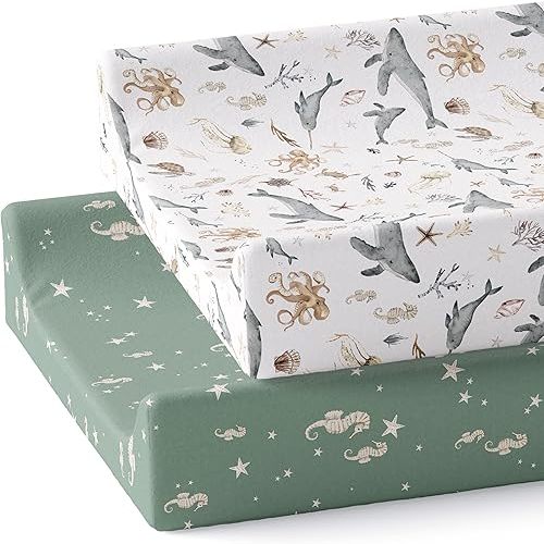 Baby Changing Pad Cover 2-Pack for Boys, Girls (Ocean Odyssey) - Premium Fitted Sheets Baby Diaper Changing Table Cover - Buttery Soft Cotton Blend