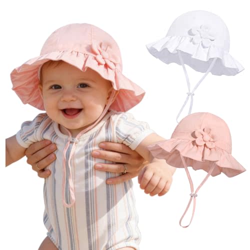 Baby Girl Wide Brim Bucket Hats with UPF 50+ Outdoor Adjustable Beach Hat with Sun Hat