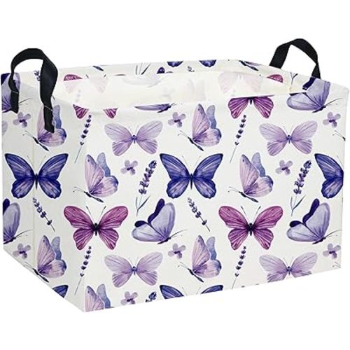 Rectangular Butterfly Baskets Girls Basket Kids Storage Bins Girls Storage Bin Organizer Box Room Decor for Home(Purple Butterfly)