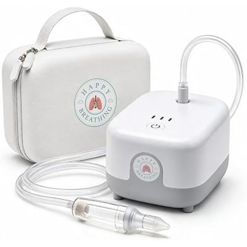 Happy Breathing Baby Nasal Aspirator, Hospital Grade Electric Nose Sucker for Newborns, Infants & Toddlers, 3 Suction Levels, Rechargeable Mucus Remover for Congestion, Soft Silicone Tips & Case
