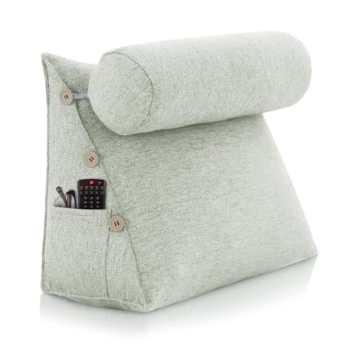 Adjustable Bed Wedge Reading Pillow with Pocket,White | Lumbar Neck Back Support, 100% Cotton Filling, Multifunctional & Portable, Removable Cover, Wedge Pillow for Bed and Sofa