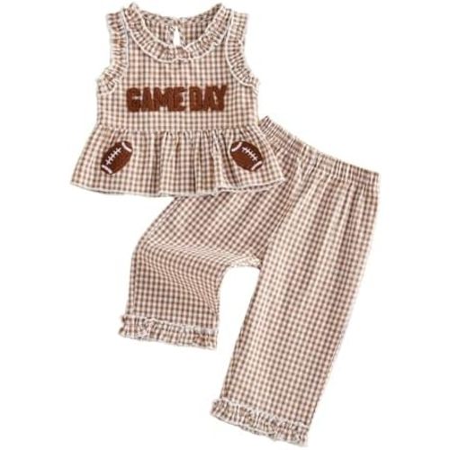GOOCHEER Toddler Girl Clothes Baby Summer Outfit Plaid Ruffle Sleeveless Vest Tank Tops Pants Set 12 18 24 Month 2T 3T 4T