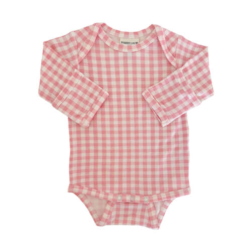 Long Sleeve Bodysuit, Pink Gingham