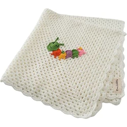 Handmade Baby Blanket with Crochet Caterpillar Design – Warm, Soft and Playful Gift for Babies, Perfect for Crib, Stroller, Everyday Comfort and Baby Shower