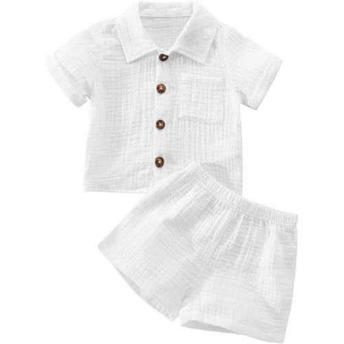 Baby Boys Clothes Set Toddler Infant Boys Button-down Shirt Tops + Cotton Gauze Shorts Summer Outfit 2PCS with Pockets